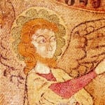 Detail of angel pointing to the Crucifixion at the end of the left tendril of the tree of life. Photo: Alessandro Iazeolla, Bhped 86361