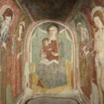Apsidal Frescoes. At center: Nursing Madonna. At left: Saint Anthony, Saint Lucy. At right: Madonna, Saint Sebastian (1508), photo: Giovanni Lattanzi
