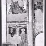 Frescoes on the south side of the apse. On the top left: Blessing Christ with saints. At the bottom left: Crucifixion. On the right: torture instruments, photo: Max Hutzel, Foto Arte Minore, 1960. Digital image courtesy of the Getty’s Open Content Program