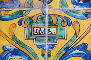 Detail of ceramic wall tiles at the Santo Domingo cloister, Lima, dated 1606