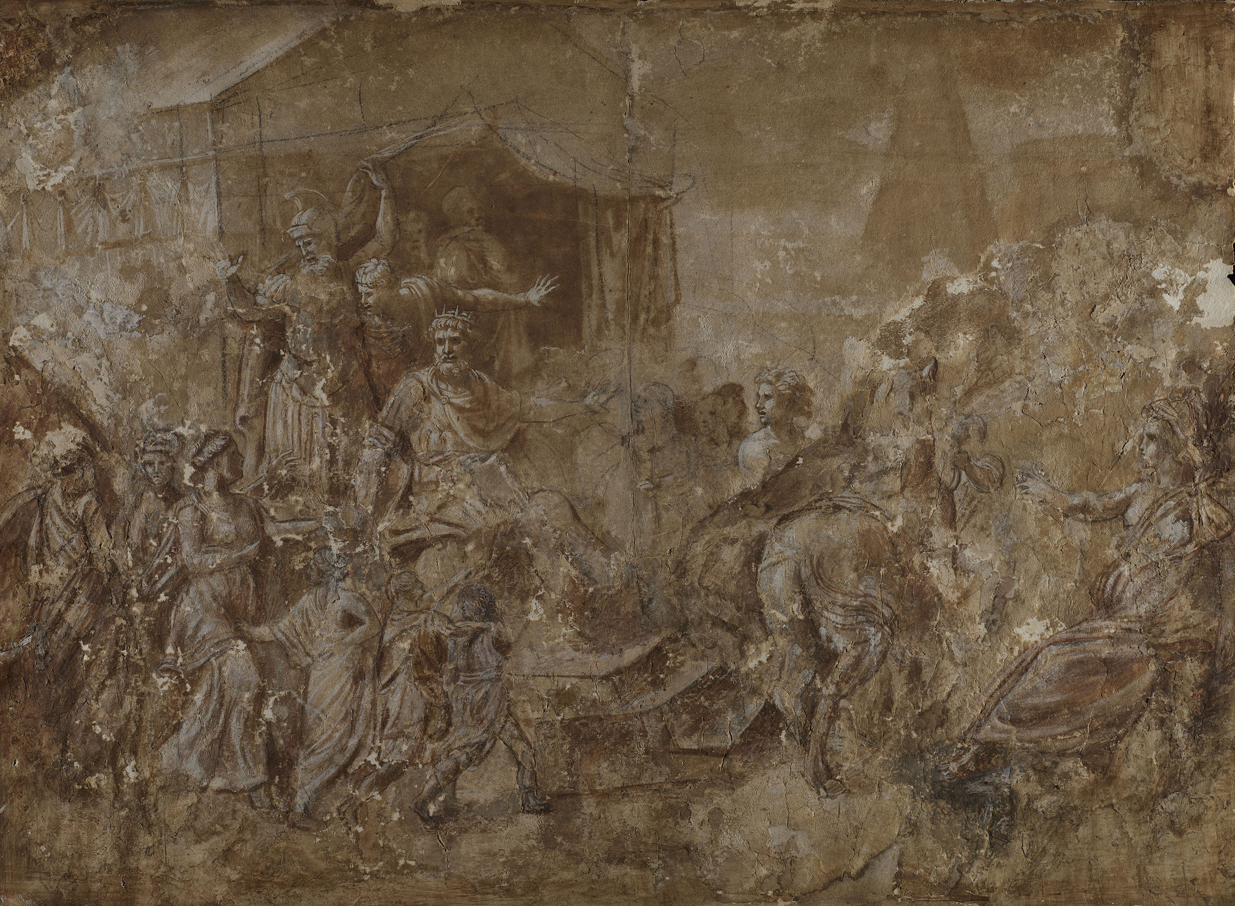 Giulio Romano, Die Befreiung Cloelias, um 1524, Aquarell und braune Tinte mit Weißhöhungen auf Papier, 39,8 x 54,8 cm, Rom, Bibliotheca Hertziana