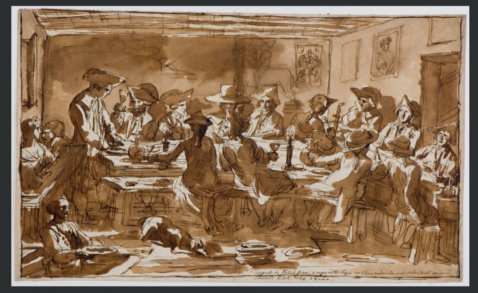 Felice Giani, “Una Cena pittorica”, 1784, pen and wash, 42,5 × 70,4 cm. Brno, Moravska galerie, Inv. MM 2191